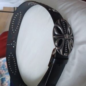 BKE Leather Studded Stone Rhinestone Black Belt, S, 28-32", buckle-3.5x2.5", 38"